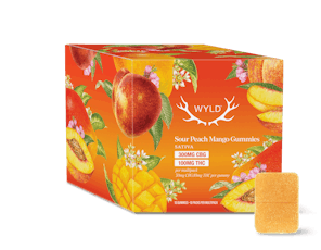 Wyld - Multipack of 10, Wyld Sour Peach Mango 3:1 CBG:THC (30mg CBG:10mg THC) Soft Chews