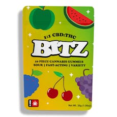 Bitz Sour Gummies, 1:1 CBD:THC, 10 pack