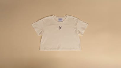 Ivory Cropped Tee with Burgundy Logo