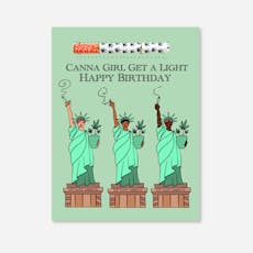 Kushkards | Canna Girl, Get a Light Lit Lady Liberty Birthday Card One-Hitter