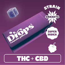 Drops - Crickets Blackberry - Super Indica - 100mg THC + 200mg CBD - 20 x 5mg Live Rosin Gummies