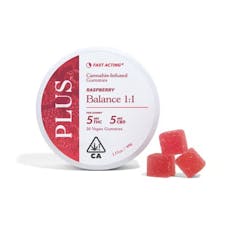 Plus+ Raspberry 1:1 CBD/THC Gummies