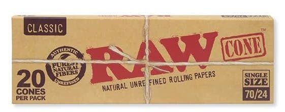 Raw - Classic - Pre-Roll Cones - 70mm/24mm "Single Size" - 20pk