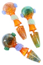 5.5" Gold Fumed Frit Chamber Leaf Glass Spoon Pipe - Green Leaf
