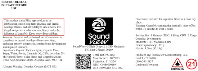 SoundView G'Night Grape 2:1 CBN Gummies 00169