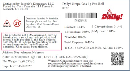 Daily! Grape Gas 1g Pre-roll 0072