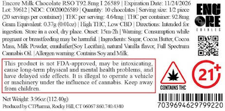 Encore Milk Chocolate RSO T92.8mg I 26589