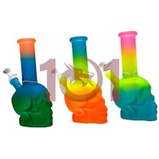 9" Glass Water Pipe- Frosted Color Skull