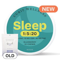 CURIO - CHEWS - 20MG CBG / 100MG CBN / 400MG THC - 10PK - SLEEP SLUMBERBERRY 1:5:20