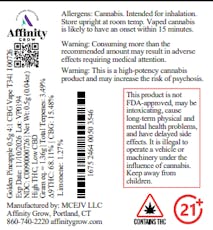 Golden Pineapple 4:1 Vape Cartridge | T68.11% CBG15.48% | 00726 | 0.5g