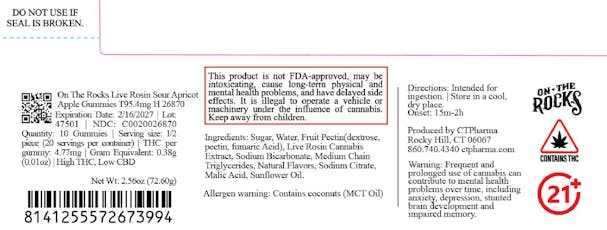 On The Rocks Live Rosin Sour Apricot Apple Gummies T95.4mg H 26870