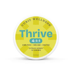Curio Wellness: Thrive | Chews | Citrus Honey | 4:1:1 THCv:CBD:THC | 4mg THCv: 1mg CBD: 1mg THC | 10pk