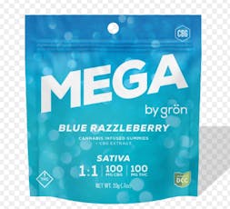 Grön - 1:1 CBG Blue Razzleberry Mega Gummies (S) 2pk - 100mg