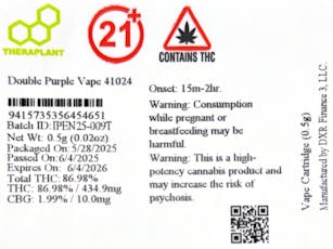 Double Purple Vape Cartridge | T86.98% | 41024 | 0.5g