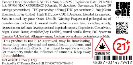 Encore Dark Chocolate RSO T91.2mg S 26925