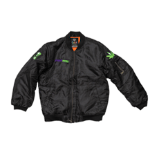Black Satin Embroidered Bomber Jacket | Small