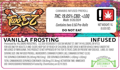 Vanilla Frosting 2pk Infused Pre-Roll - Two EZ