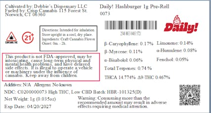 Daily! Hashburger 1g Pre-Roll 0073