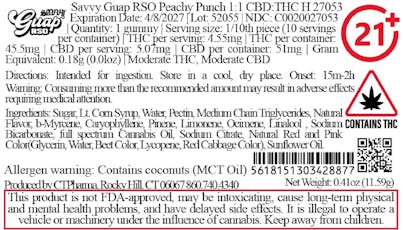 Savvy Guap RSO Peachy Punch 1:1 CBD:THC H 27053