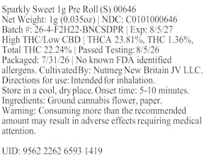 Sparkly Sweet 1g Pre Roll (S) 00646