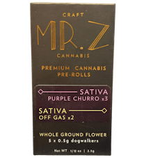 Variety Pack Purple Churro (32.1%) /Off Gas (28.18%) | Pre-rolls 1/2g-5pk | Mr. Z Craft Cannabis