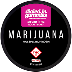 Dialed In: Rosin Gummies | Rocket Berry Relax 5:1 | 100mg THC : 500mg CBD | 10pk