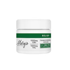 Mary's Medicinals: Topical | Transdermal Cream | Relief 1:1 | 1000mg THC : 1000mg CBD
