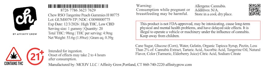 Chew RSO Tangerine Peach Gummies H 00775