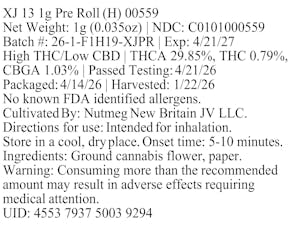 Brix Cannabis XJ 13 1g Pre Roll (H) 00559