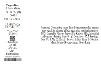 Dogwalkers Go Gr Tz Preroll Minis | T24.66% | 00998 | (0.35gx5)1.75g
