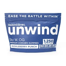 Baked Bros Gummies Huckleberry Punch Unwind Hybrid - 1250mg 25pc 2:2:1:1 THC:CBG:CBC:CBDV (MED ONLY)