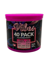 Vibes Variety (I) Death Kiss (S) Honey Banana (H) Purple Cream (S) Watermelon Martini Preroll 40 Pack 20g