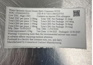 Dreamberry Quick Gummies | T41.6mg CBD195.8mg CBN39.8mg CBG39.6mg | 00332 | 20pk