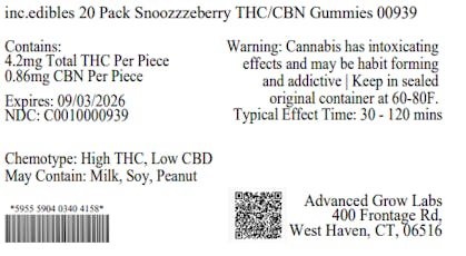 inc.edibles 20 Pack Snoozzzeberry THC/CBN Gummies 00939