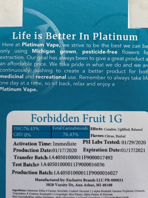 PLATINUM VAPE (FORBIDDEN FRUIT)