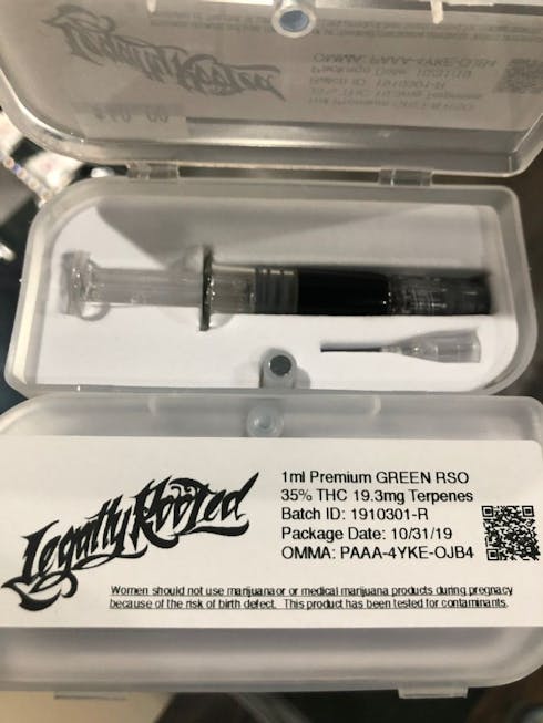 Premium GREEN RSO, 35% THC, 19.3mg terpenes, 1 ml