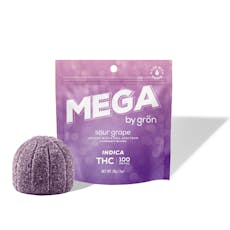 Gron Sour Grape Indica Mega Gummy 1pk 100mg