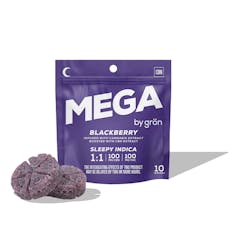 Gron Mega | Blackberry | 1:1 THC:CBN Gummies 2pk 100mg