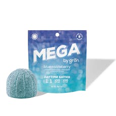 Gron Blue Razzleberry MEGA Pearl 1:1 CBG:THC Full Spectrum Gummies 100mg 1pc