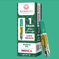 SUNRISE RUNTZ OG 1 GRAM LIVE RESIN VAPE CARTRIDGE INDICA 91.96%