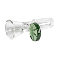 Red Eye Glass - Cone Pull-Out Bowl 14mm - 14mm Leaf Stamped Handle (Clear)