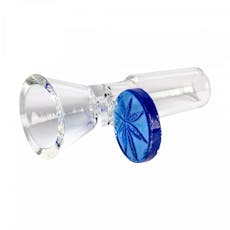 Red Eye Glass - Cone Pull-Out Bowl 14mm - 14mm Leaf Stamped Handle (BLUE)