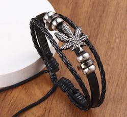 Sativa Bliss Jewellery - Leather Bracelet (Leaf)