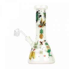 Red Eye Glass 8.5" Tall White Tattoo Concentrate Beaker W/Full Wrap Decal