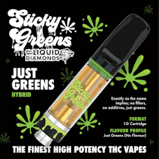 Sticky Greens Just Greens HIGH THC Liquid Diamonds Prefilled Vape Cartridge - Just Greens HIGH THC Liquid Diamonds 1g Prefilled Vape Cartridge