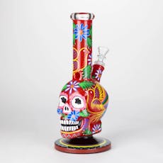 10" Sugar Skull-Themed Glass Bong - Red