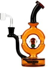 *BD* Red Eye Glass 9" Tall Honey Gold & Black Donut Rig W/3 Hole Perc &Implossion Marble