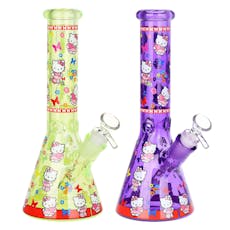 Hi Kitty Neon Beaker Glass Water Pipe - 10" / 14mm F / Assorted Colors