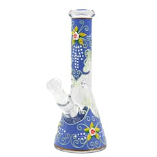 10 INCHES Mosaic Flowers Beaker Bong - Glows in the Dark - Blue