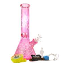 Smoke Arsenal - 12" 5mm Prismatic Colours Glass Bong 9-in-1 Dab Kit (Pink) - pink